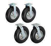 Relaxdays 4 Ruote Fisse e Girevoli 3.00-4, Rotelle per Mobili e Carichi da 120 kg, Piastra di Fissaggio, Nero Argentato