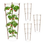 Relaxdays Set da 4 Sostegni Circolari per Pomodori, Piante Rampicanti, Cetrioli, Alti 45 cm, 3 Anelli, Ferro, Marroni