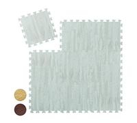 Relaxdays 45x Tappeto da Fitness a Puzzle, Set Tasselli, per Sport, in Gommapiuma Eva, BPA-Free, in Effetto Legno, Bianco