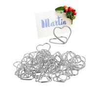 Relaxdays Set di 48 Mini Segnaposto da Tavolo, Set da 48, Portacarte a Forma di Cuore, Portafoto, Matrimonio e Battesimo, Argento, Ferro, 2,5 x 3 x 3 cm