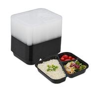 Relaxdays 48 contenitori per Meal Prep, 3 Scomparti, Adatti per microonde, riutilizzabili, contenitori in plastica, Neri