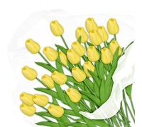 Relaxdays 48 tulipani artificiali, 24 fiori decorativi in plastica, lunghezza ca. 33,5 cm, gialli.