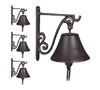Relaxdays 4X Campana per Porta in Ghisa Antica, Stile Rustico, a Parete da Ingresso, Deco da Giardino, Resistente, Marrone