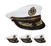 Relaxdays 4x Cappello da Capitano, Donne & Uomini, Taglia Unica, Berretto per Carnevale & Party, Accessorio, bianco/nero