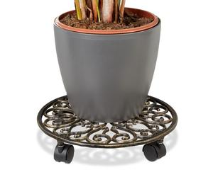Relaxdays 4x carrello portavasi in ghisa bronzo