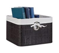 Relaxdays 4X Cestino Portaoggetti, Fodera in Tessuto, bambù, Rettangolare, Bagno, Giochi, HLP 20x31x31 cm, Nero