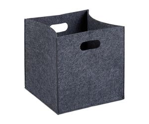 Relaxdays 4X Cesto in Feltro Quadrato, HxLxP: 30 x 30 x 30 cm, Portaoggetti Pieghevole, con 2 Aperture per Trasporto, Antracite