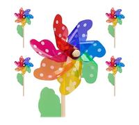 Relaxdays 4X Girandole a Vento in Set, Decorazione a Pois, Gioco per Bambini, Mulino per Balcone, Legno/PP, Multicolore