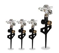 Relaxdays 4X Irrigatore ad Impulsi in Metallo, Irrigazione di Grandi Superfici Fino a 530 m², Raggio 13 m, 20-360°, Nero