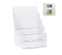 Relaxdays 4X Porta Depliant, A4/Lunghezza ISO 4 Livelli Acrilico, Porta Brochure da Tavolo e Muro 35x24,5x24cm, Trasparente