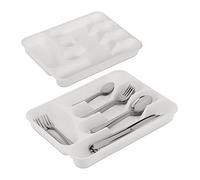 Relaxdays 4x Portaposate da Cassetto, Organizer Posate Cucina, HLP 4x24,5x32,5 cm, 5 Scomparti, Plastica, Bianco