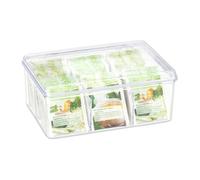 Relaxdays 4X Scatola Porta tè e Tisane, 90 Bustine, Organizer con Coperchio, Proteggi Aroma, HLP 9 x 21,5 x 14,5 cm, Trasparente