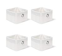 Relaxdays 4X Set Cestino Portaoggetti, Fodera in Tessuto, bambù, Rettangolare, Bagno, Giochi, HLP 20x31x31 cm, Bianco