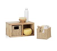 Relaxdays 4X Set Mobile in Legno di Noce, Bagno & Cucina, Doppia Cesta Estraibile per Ogni Mobiletto, 8 Ceste Totali, Naturale