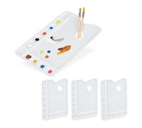 Relaxdays 4X Tavolozza dei Colori, con Foro per Il Pollice, per Acquarelli e Acrilici 11 Vaschette, LxP: 33,5x23 cm, Bianco