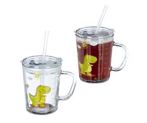 Relaxdays 4x tazze per bambini con dinosauro