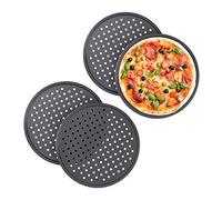 Relaxdays 4X Teglia per Pizza, Set, Rotonda, Forata, Antiaderente, per Crostate, Acciaio al Carbonio, ∅ 32 cm, Grigio