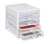 Relaxdays 5 Cassetti Portaoggetti, Cassettiera, da Etichettare, Organizer Ufficio, da Scrivania, 29x27,5x35,5 cm, Bianco