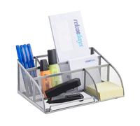 Relaxdays 5-Compartment Desk Organizer, Metal, Silver, 18 x 25.5 x 10.5 cm 18 x