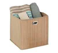 Relaxdays 5x Contenitore Portaoggetti in Bambù, Scatola Alta da Bagno, Quadrata, HLP 31 x 31 x 31 cm, Pieghevole, Naturale