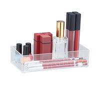 Relaxdays 5X Organizer Portaoggetti da Cassetto, Scrivania Ufficio, Cucina o Bagno, Box Trucchi, 5x19x9,5 cm, Trasparente