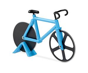 Relaxdays 5X Tagliapizza Bicicletta, Rotella per Pizza a Forma di Bici, Cutter da Cucina in Acciaio Inox, Tagliapasta, Blu