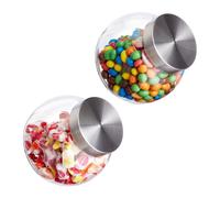 Relaxdays 6 barattoli per Caramelle, 1,5 L, contenitori per Dolci, barattoli con Coperchio in Acciaio, Trasparenti