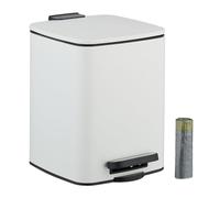 Relaxdays 6 L Pattumiera Bagno a Pedale, Cestino Interno Rimovibile, Coperchio Ammortizzato, Sacchetti Inclusi, Bianco, 70% Ferro 30% plastica