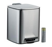 Relaxdays 6 L Pattumiera Bagno a Pedale, Cestino Interno Rimovibile, Coperchio Ammortizzato, Sacchetti Inclusi, Argento, 30% plastica 70% Acciaio Inox