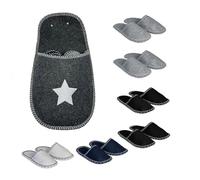 Relaxdays 6 Paia di Pantofole per Ospiti con Borsa a Forma di Stella, Taglie 36-45, Pantofole in Feltro, Suola Antiscivolo, Multicolore