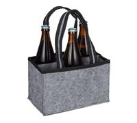 Relaxdays Portabottiglie, 6 Divisori, Feltro, Borsa da Uomo per Bottiglie da 0,5 l, Birra, Olio, 15x24x15 cm, Grigio, 1 pz