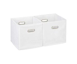 Relaxdays 6X Cestini Porta-Oggetti, Senza Coperchio con Manico, Pieghevole, Ceste Quadrate di Stoffa 30 cm, Bianco