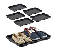 Relaxdays 6X Poggiascarpe, Vaschetta per Scarpe Piccola Plastica, 2 Paia. Bordi Rialzati Cattura Sporco, 3x49x35 cm, Nero