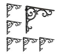 Relaxdays 6X Staffe per Mensole, Supporti dal Design Barocco, Reggimensola Angolari per Scaffali, Stile Vintage, Nero