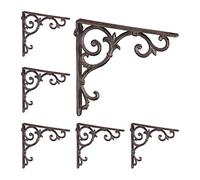 Relaxdays 6X Staffe per Mensole, Supporti dal Design Barocco, Reggimensola Angolari per Scaffali, Stile Vintage, Marrone