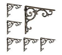 Relaxdays 6X Staffe per Mensole, Supporti dal Design Barocco, Reggimensola Angolari per Scaffali, Stile Vintage, Bronzo