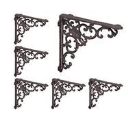 Relaxdays 6X Staffe per Mensole, Supporti dal Design Barocco, Reggimensola Angolari per Scaffali, Vintage, Marrone