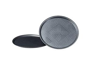 Relaxdays 6X Teglia per Pizza, Rotonda, Forata, Antiaderente, per Crostate e Dolci, Metallo, Forme per Infornare, ∅ 29 cm, Grigio