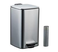 Relaxdays 8 L Pattumiera Bagno a Pedale, Cestino Interno Rimovibile, Coperchio Ammortizzato, Sacchetti Inclusi, Metallo, 70% Acciaio Inox 30% plastica, Argento