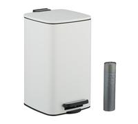 Relaxdays 8 L Pattumiera Bagno a Pedale, Cestino Interno Rimovibile, Coperchio Ammortizzato, Sacchetti Inclusi, Metallo, 30% plastica 70% Ferro, Bianco