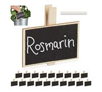 Relaxdays 80x Lavagnette Segnaposto, Set Mini Targhette per Piante, Riutilizzabili, con Gessetto, Legno, Naturale/Nero