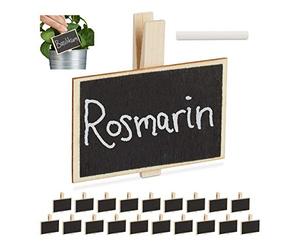 Relaxdays 80x Lavagnette Segnaposto, Set Mini Targhette per Piante, Riutilizzabili, con Gessetto, Legno, Naturale/Nero