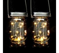 Relaxdays 8X Lampade Solari, in Barattolo, Ognuna con 8 Luci a LED Poggiare o Appendere, per Giardino, Trasparente