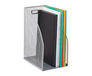Relaxdays 8X Portadocumenti Verticale in Metallo, Formato A4, Organizer Extra Largo Ufficio, 32 x 16 x 24,5 cm, Argento