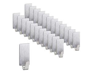 Relaxdays 96x Ganci Adesivi, Set di Appendiabiti da Parete in Acciaio Autoadesivi, Portasciugamani, Bagno & Cucina, Argento