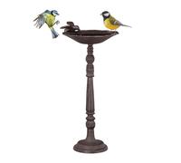 Relaxdays Fontana per Uccelli a Colonna, Decorazione da Giardino, Mangiatoia, per Uccelli Selvatici, H40 cm, Marrone