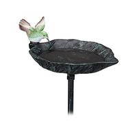 Relaxdays Abbeveratoio per Uccellini in Ghisa, 100,5 x 13,5 x 19 cm, Vaschetta con Asta per Acqua e Mangime, Verde Scuro