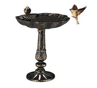 Relaxdays Abbeveratoio, Vaschetta per Uccellini da Terra, Decorazione da Giardino, Accessori per Uccelli, Deco, Bronzo
