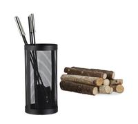 Relaxdays 10022296 Set Camino con Porta Attrezzi, 5 Accessori, Paletta, Scopetta, Pinza, Attizzatoio, Contenitore, Nero