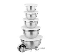 Relaxdays Accessori Cucina da 18 pz,5X Coperchio,Dosatori Mestoli & Ciotole,Set Utensili,Argento/Bianco, Plastica